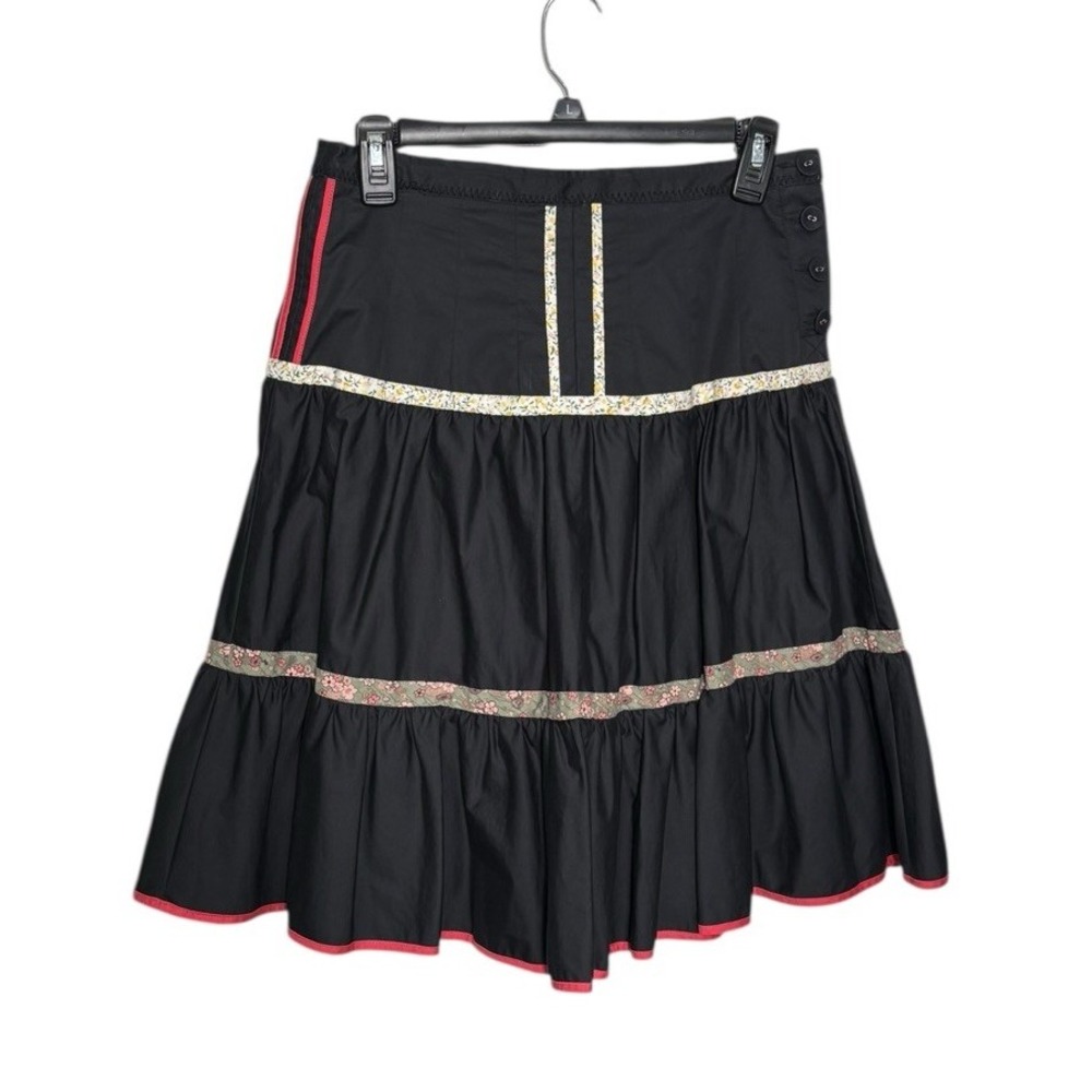 Anthropologie Elevenses Somerville Black Ribbon Skirt Sz 0 Tiered Lined Cottage‎